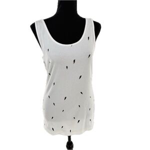 GAP White Rib-Knit Boyfriend Tank Top with Black Lightning Bolt Pattern Size XL